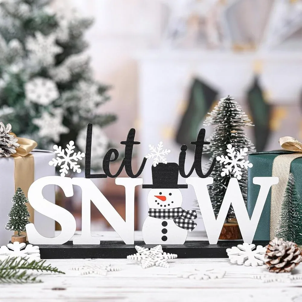 Versatile Let It Snow Table Decor - Winter Wonderland Sign with Wood Support